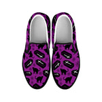 Purple Halloween Coffin Pattern Print Black Slip On Shoes