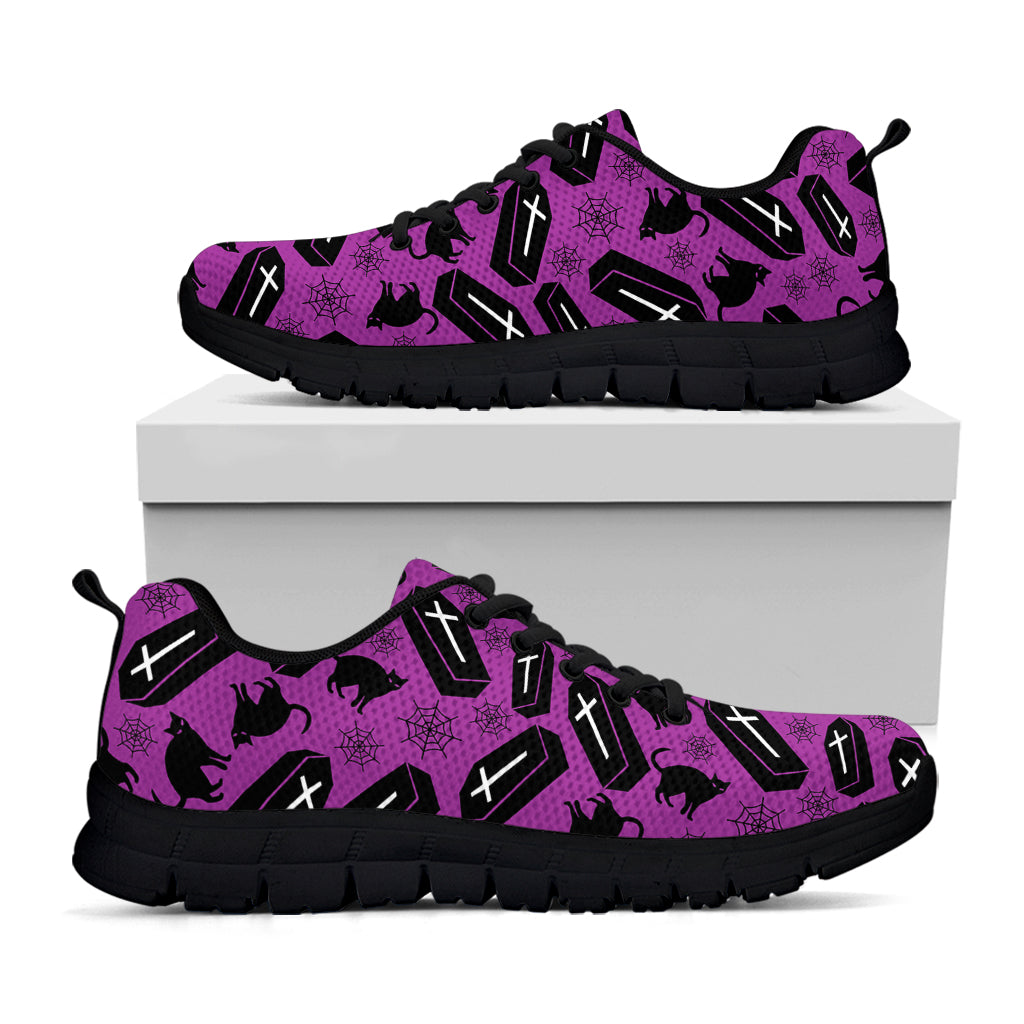 Purple Halloween Coffin Pattern Print Black Sneakers