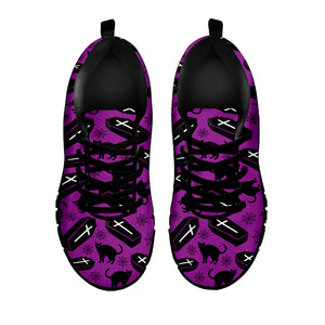 Purple Halloween Coffin Pattern Print Black Sneakers