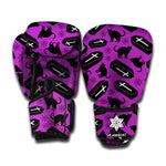 Purple Halloween Coffin Pattern Print Boxing Gloves