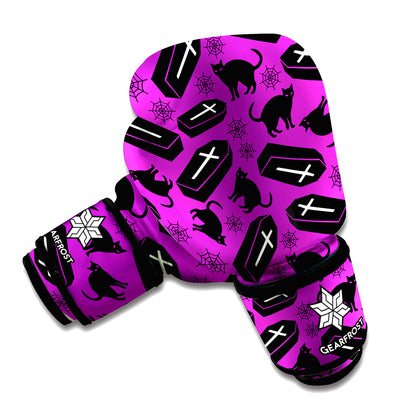 Purple Halloween Coffin Pattern Print Boxing Gloves