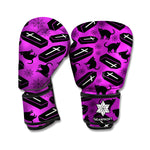Purple Halloween Coffin Pattern Print Boxing Gloves