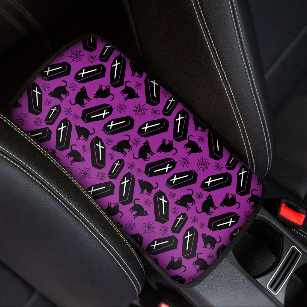 Purple Halloween Coffin Pattern Print Car Center Console Cover