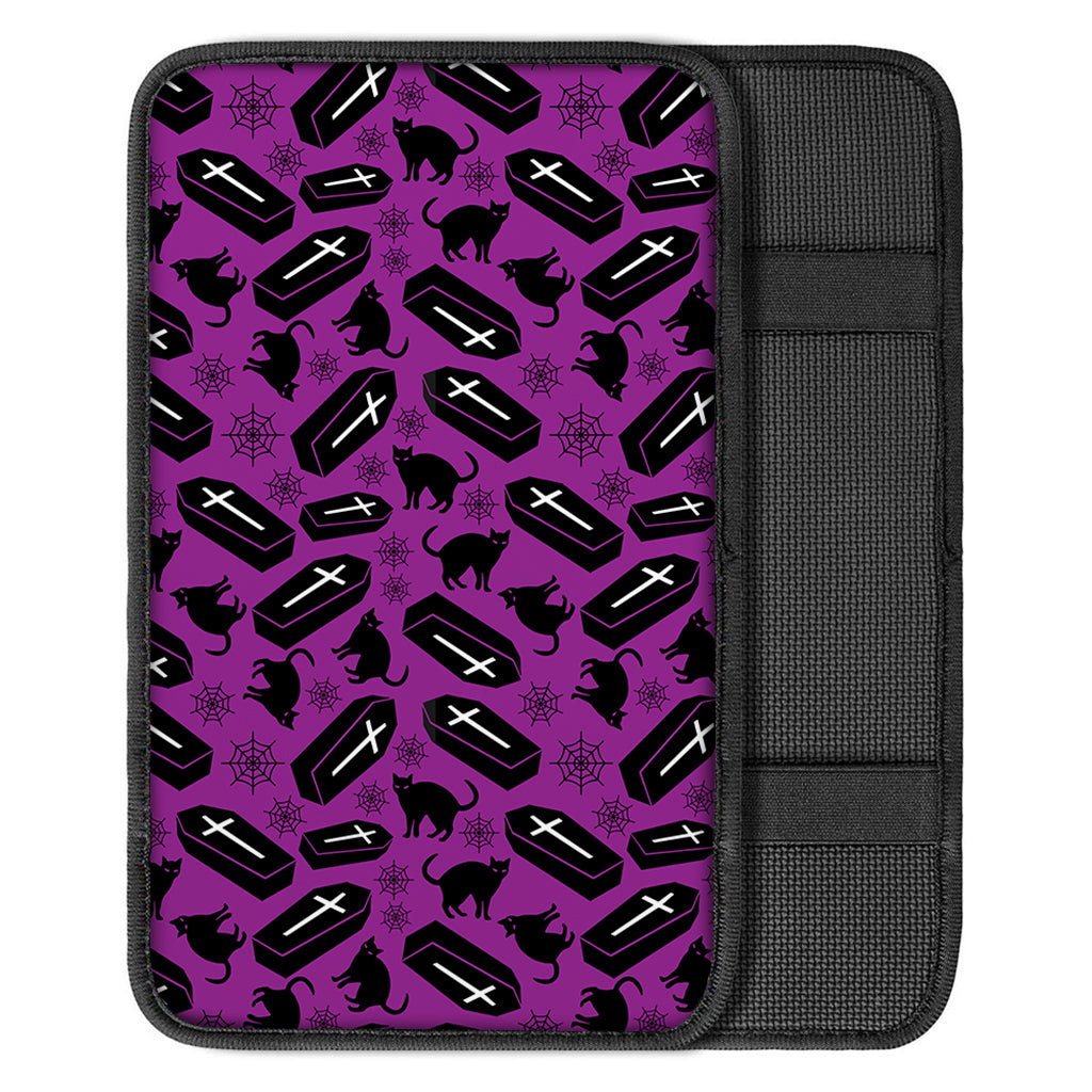 Purple Halloween Coffin Pattern Print Car Center Console Cover