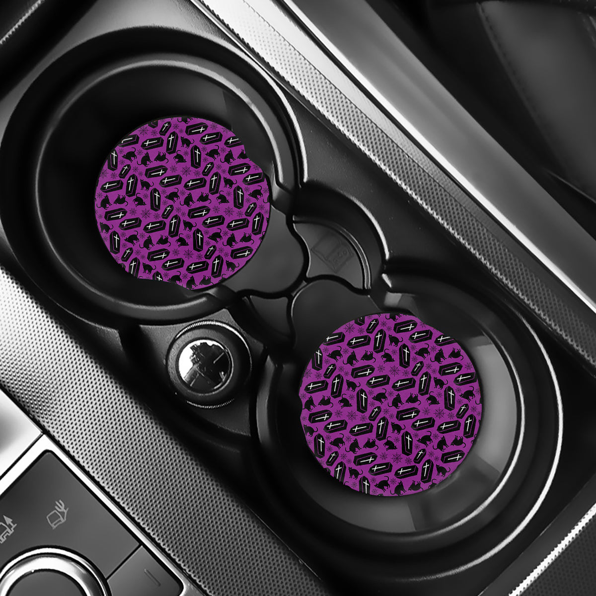Purple Halloween Coffin Pattern Print Car Coasters