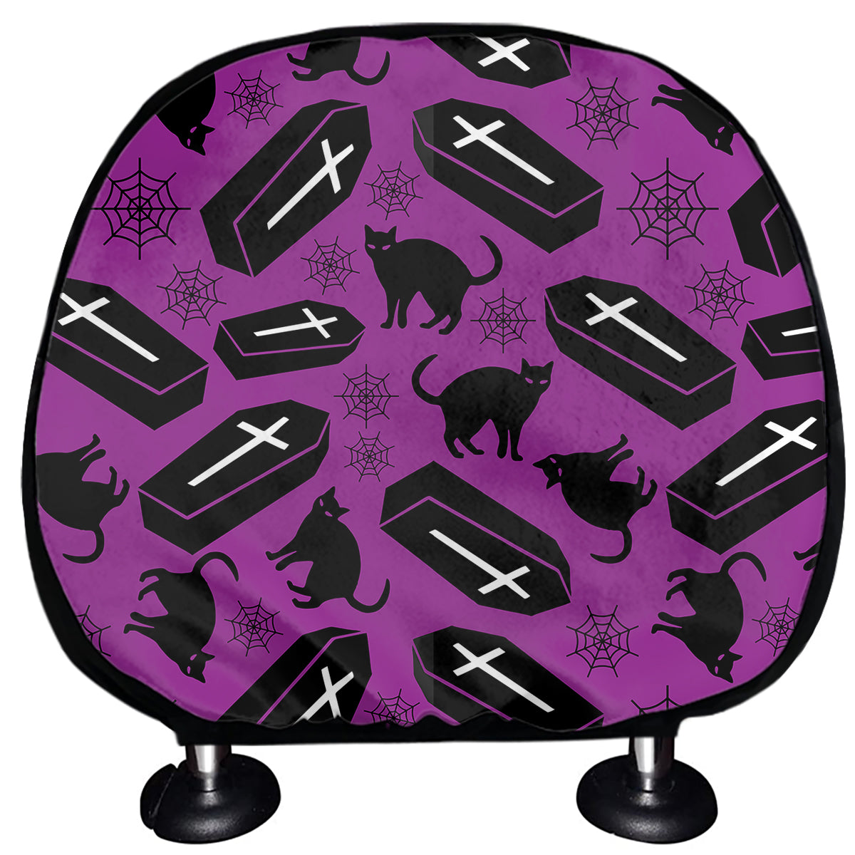 Purple Halloween Coffin Pattern Print Car Headrest Covers