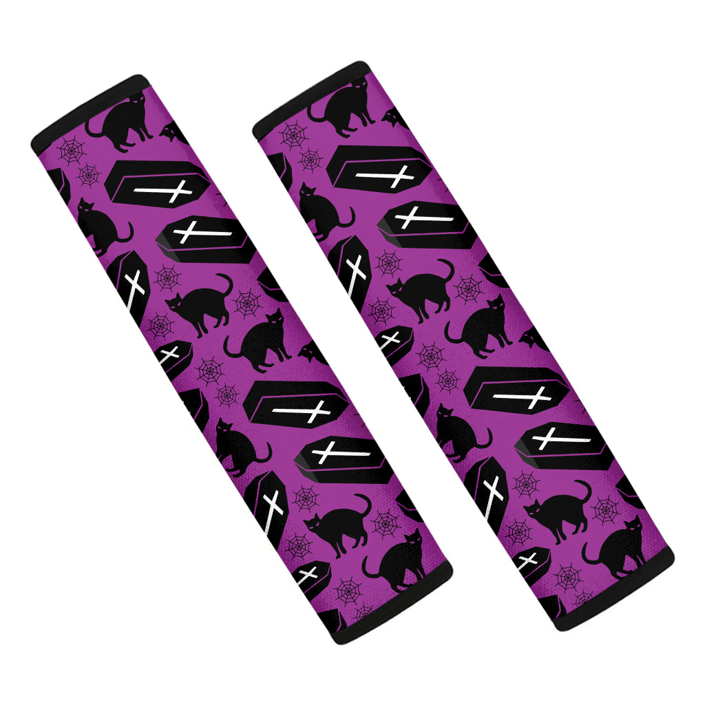 Purple Halloween Coffin Pattern Print Car Seat Belt Covers