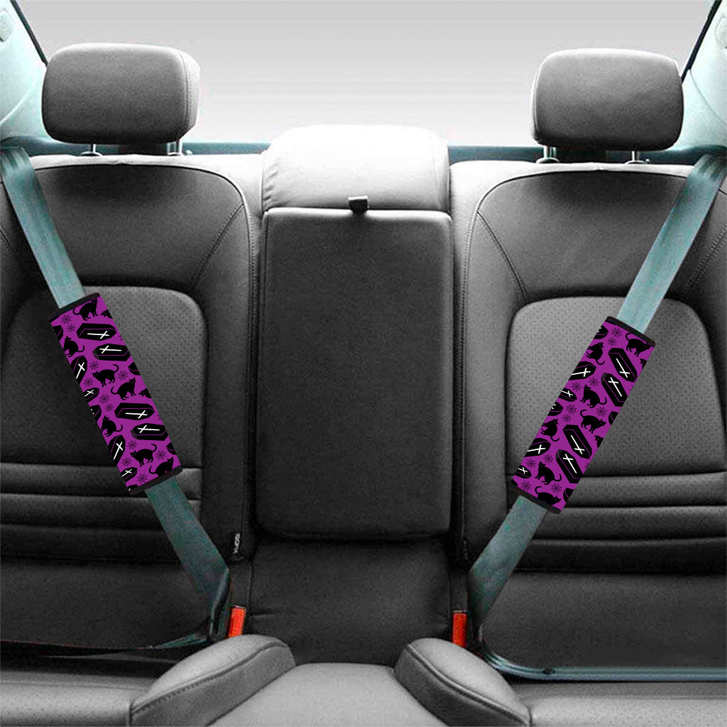 Purple Halloween Coffin Pattern Print Car Seat Belt Covers