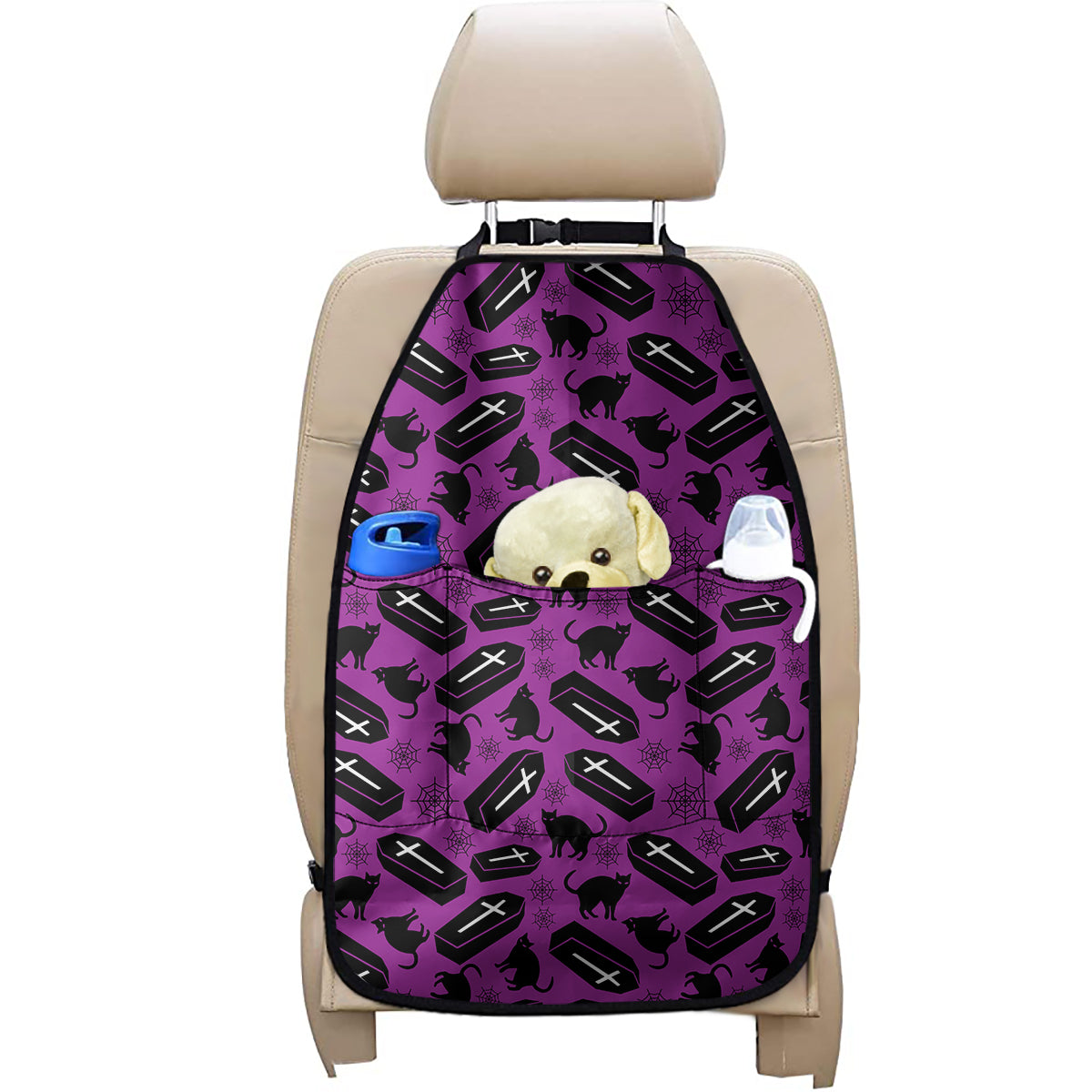 Purple Halloween Coffin Pattern Print Car Seat Organizers