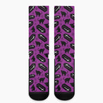Purple Halloween Coffin Pattern Print Crew Socks