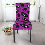 Purple Halloween Coffin Pattern Print Dining Chair Slipcover