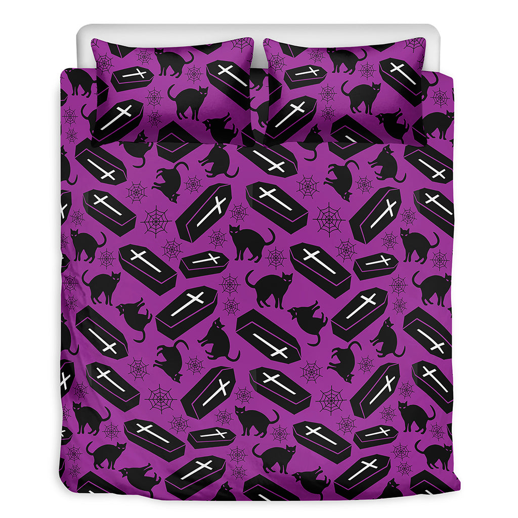 Purple Halloween Coffin Pattern Print Duvet Cover Bedding Set