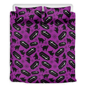 Purple Halloween Coffin Pattern Print Duvet Cover Bedding Set