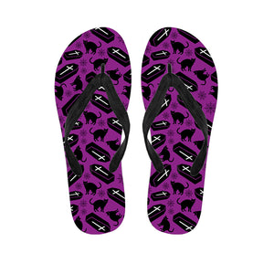 Purple Halloween Coffin Pattern Print Flip Flops