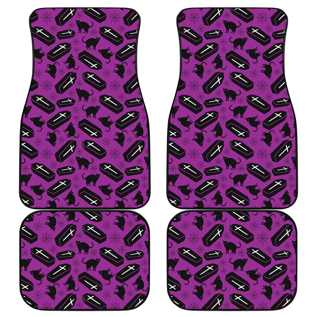 Purple Halloween Coffin Pattern Print Front and Back Car Floor Mats