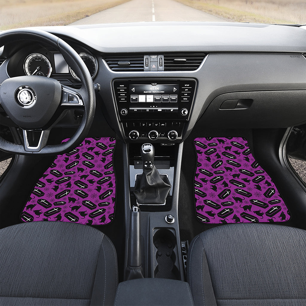 Purple Halloween Coffin Pattern Print Front and Back Car Floor Mats