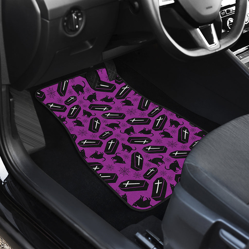 Purple Halloween Coffin Pattern Print Front and Back Car Floor Mats
