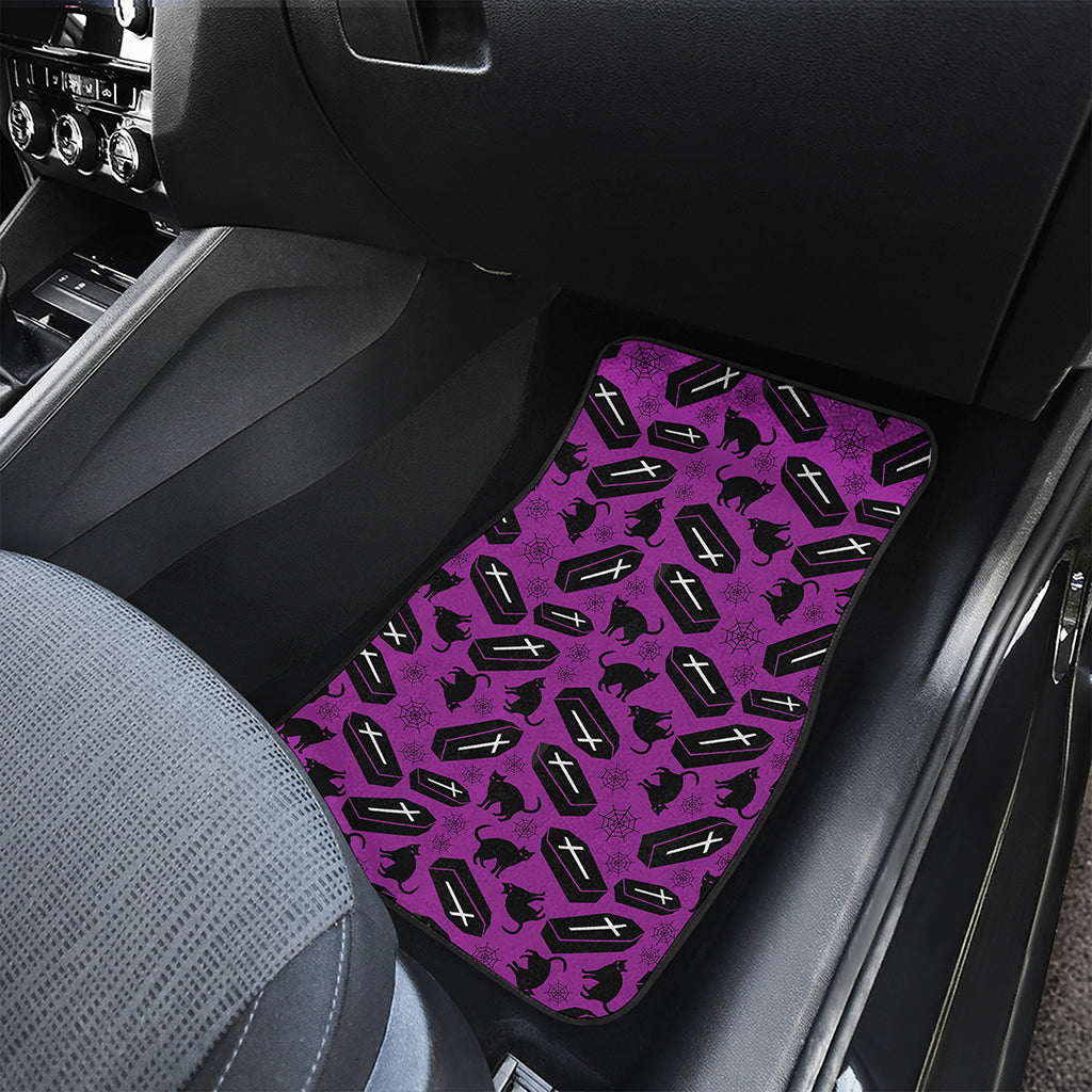 Purple Halloween Coffin Pattern Print Front and Back Car Floor Mats