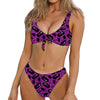 Purple Halloween Coffin Pattern Print Front Bow Tie Bikini