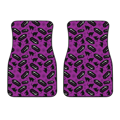 Purple Halloween Coffin Pattern Print Front Car Floor Mats