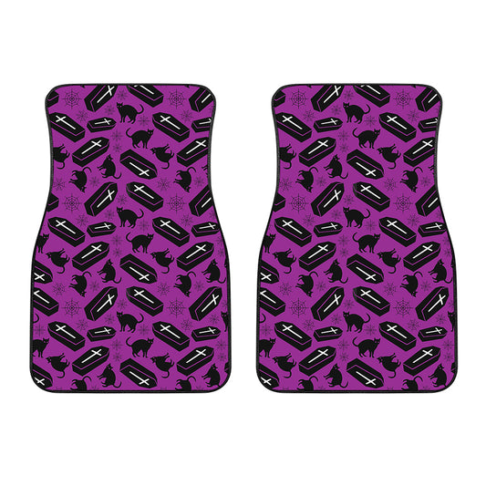 Purple Halloween Coffin Pattern Print Front Car Floor Mats