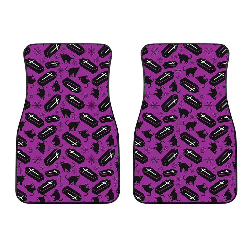 Purple Halloween Coffin Pattern Print Front Car Floor Mats