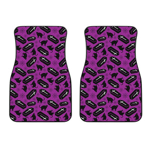 Purple Halloween Coffin Pattern Print Front Car Floor Mats