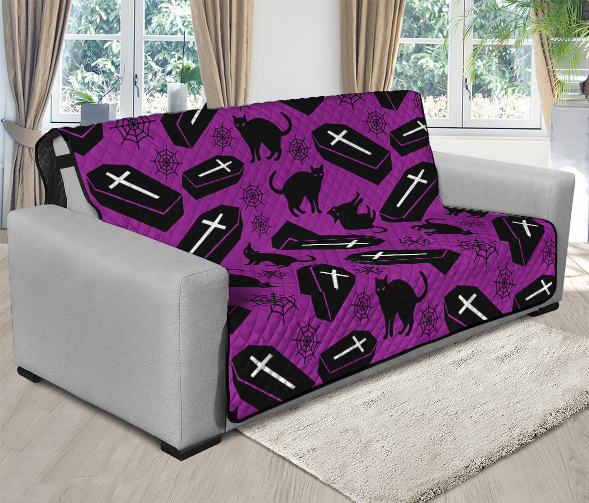 Purple Halloween Coffin Pattern Print Futon Protector