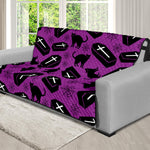 Purple Halloween Coffin Pattern Print Futon Protector