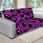 Purple Halloween Coffin Pattern Print Futon Protector