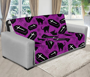 Purple Halloween Coffin Pattern Print Futon Protector