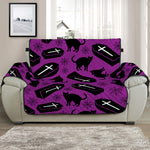 Purple Halloween Coffin Pattern Print Half Sofa Protector