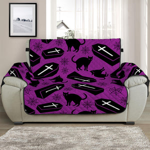 Purple Halloween Coffin Pattern Print Half Sofa Protector