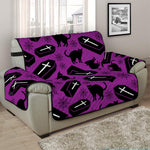 Purple Halloween Coffin Pattern Print Half Sofa Protector