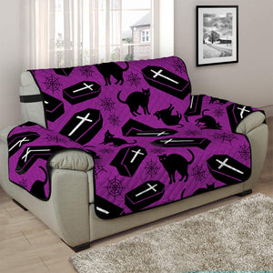 Purple Halloween Coffin Pattern Print Half Sofa Protector