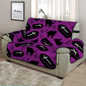 Purple Halloween Coffin Pattern Print Half Sofa Protector