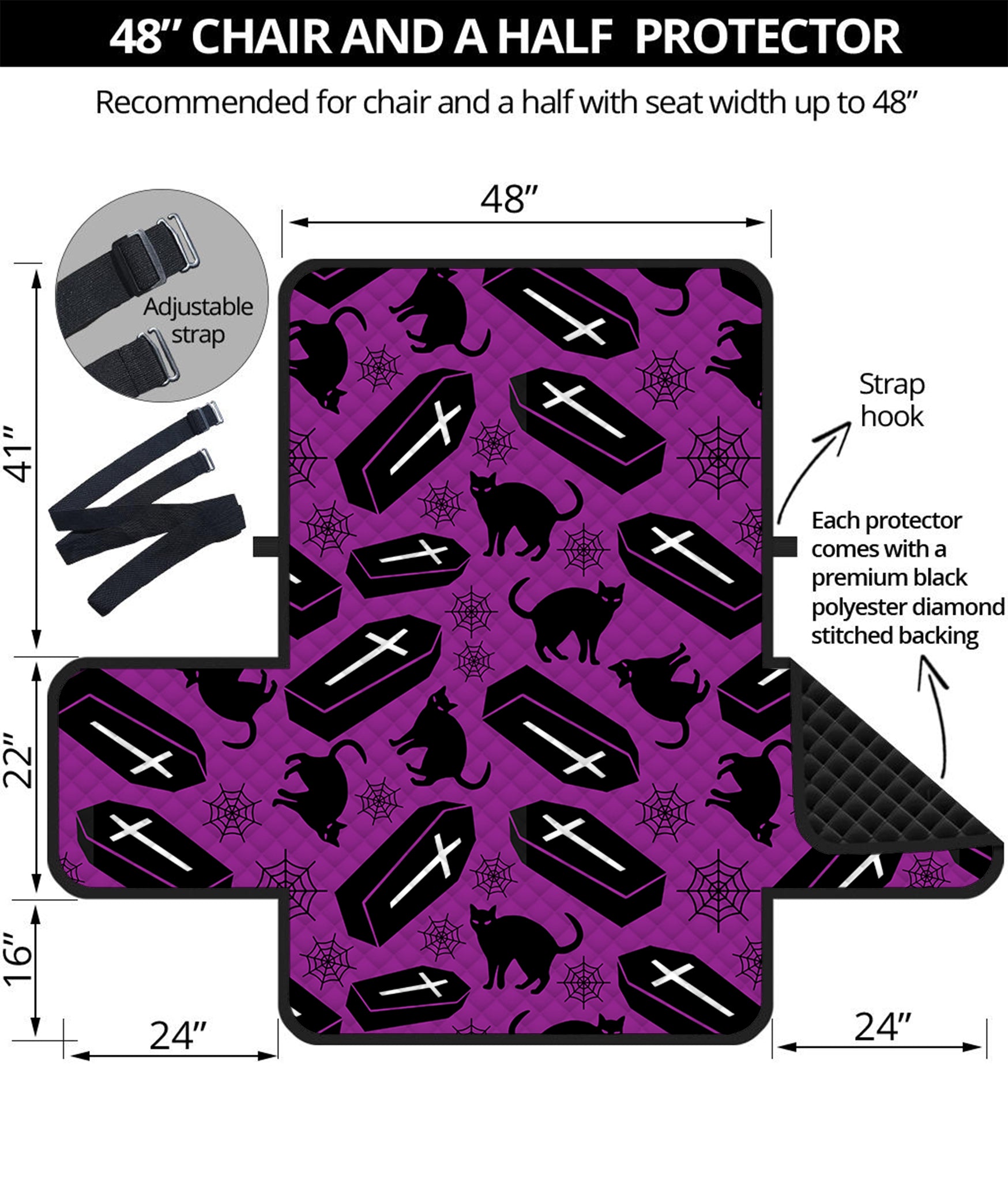 Purple Halloween Coffin Pattern Print Half Sofa Protector