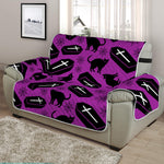 Purple Halloween Coffin Pattern Print Half Sofa Protector