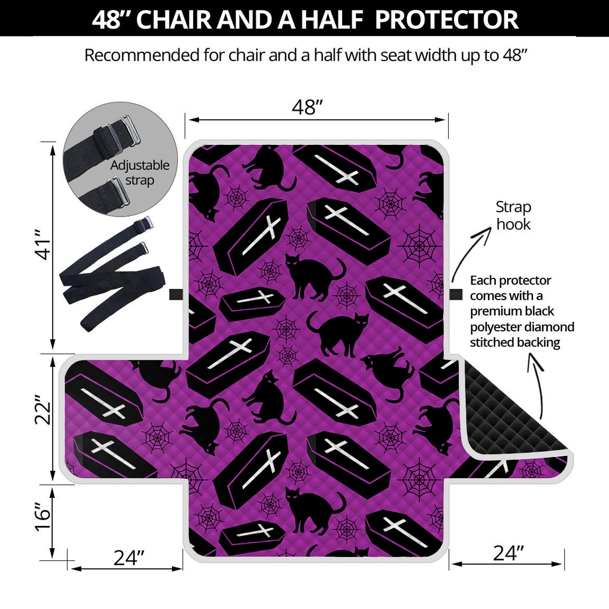 Purple Halloween Coffin Pattern Print Half Sofa Protector