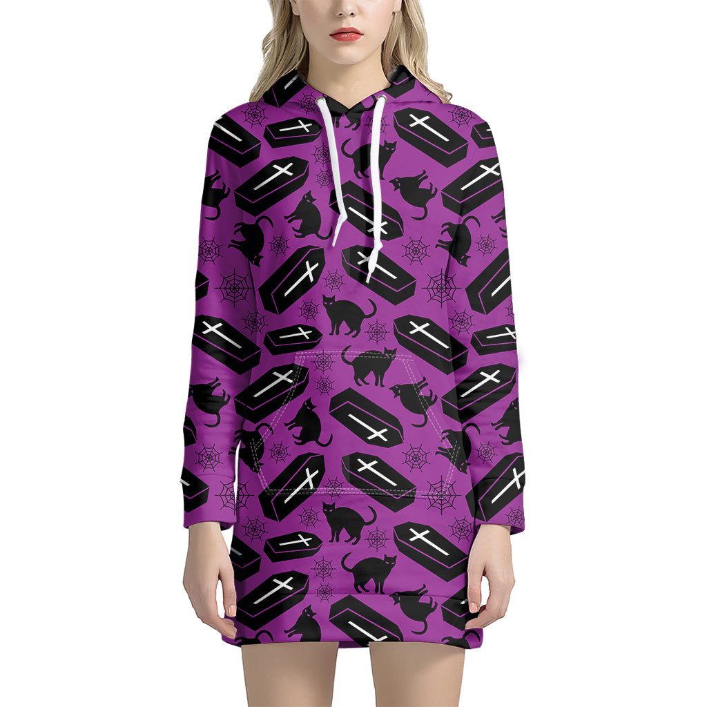 Purple Halloween Coffin Pattern Print Hoodie Dress