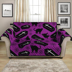 Purple Halloween Coffin Pattern Print Loveseat Protector