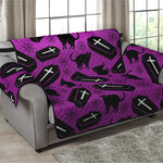 Purple Halloween Coffin Pattern Print Loveseat Protector