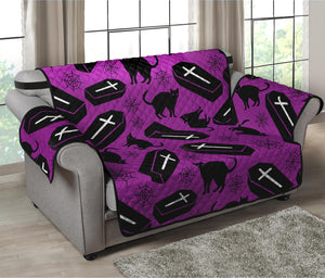 Purple Halloween Coffin Pattern Print Loveseat Protector