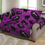 Purple Halloween Coffin Pattern Print Loveseat Protector