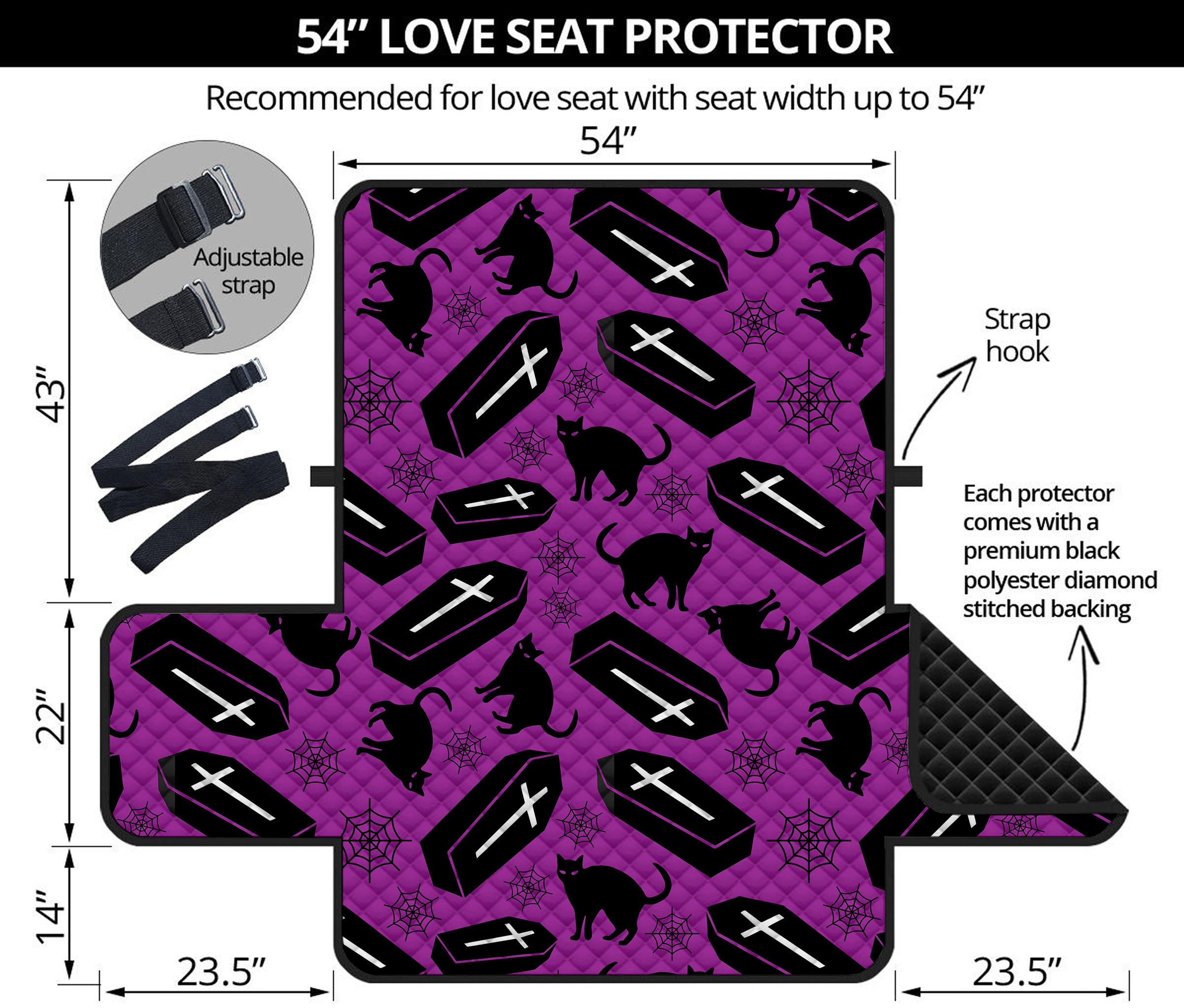 Purple Halloween Coffin Pattern Print Loveseat Protector