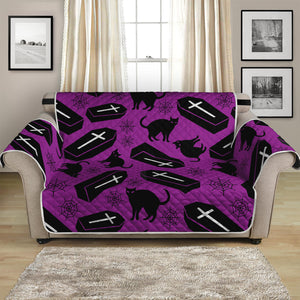 Purple Halloween Coffin Pattern Print Loveseat Protector