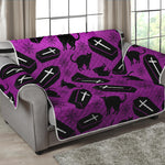 Purple Halloween Coffin Pattern Print Loveseat Protector