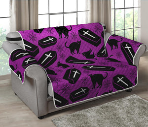 Purple Halloween Coffin Pattern Print Loveseat Protector