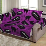 Purple Halloween Coffin Pattern Print Loveseat Protector