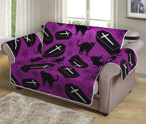 Purple Halloween Coffin Pattern Print Loveseat Protector